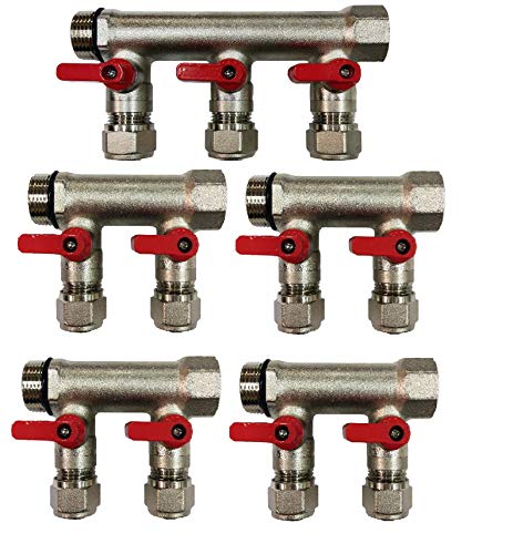 11 Loops Plumbing Manifolds w/ 1" trunk & 1/2" Pex Ball Valves, Red and Blue Handles