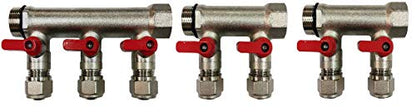 7 Loop Plumbing Manifold w/ 1" trunk & 1/2" pex ball valves, red handle