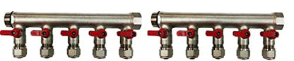 10 Loop Plumbing Manifold w/ 1" trunk & 1/2" pex ball valves, red handle