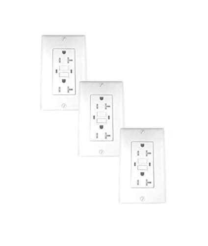 GFCI Outlet Receptacle White – 20 Amp/125 Volts Weather and Tamper Resistant GFCI Outlet Pack of 3 – Self Test Function with LED Indicator – UL/cUL Listed Wall Plate – Indoor or Outdoor Use