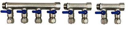 8 Loop Plumbing Manifold w/ 1" trunk & 1/2" pex ball valves, blue handle