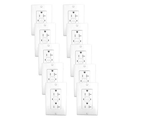 GFCI Outlet Receptacle White – 20 Amp/125 Volts Weather and Tamper Resistant GFCI Outlet Pack of 10 – Self Test Function with LED Indicator – UL/cUL Listed Wall Plate – Indoor or Outdoor Use