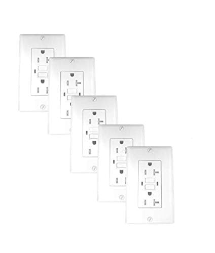 GFCI Outlet Receptacle White – 20 Amp/125 Volts Weather and Tamper Resistant GFCI Outlet Pack of 5 – Self Test Function with LED Indicator – UL/cUL Listed Wall Plate – Indoor or Outdoor Use