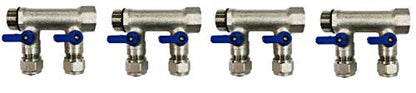 8 Loop Plumbing Manifold w/ 3/4" trunk & 1/2" pex ball valves, blue handle