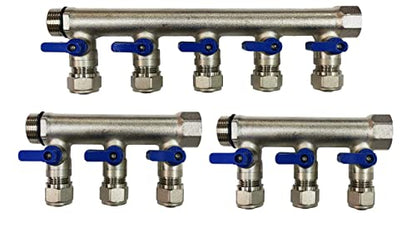 11 Loop Plumbing Manifold w/ 3/4" trunk & 1/2" pex ball valves, blue handle