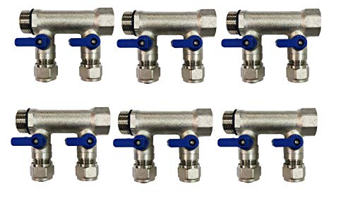 12 Loop Plumbing Manifold w/ 3/4" trunk & 1/2" pex ball valves, blue handle