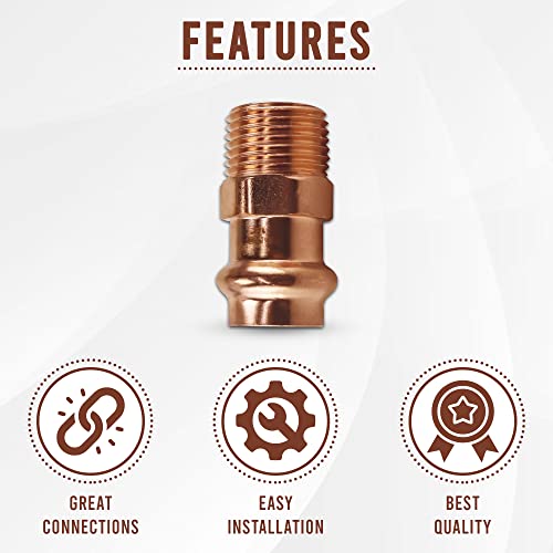 ProPress Fitting Adapter with Male – 3/4 by 3/4 P x Male NPT Zero Lead Copper Plumbing Tool – Durable & Easy Pipe Connection for Residential and Commercial (10)