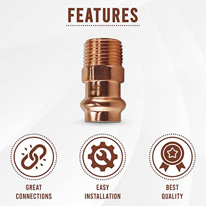 ProPress Fitting Adapter with Male – 3/4 by 3/4 P x Male NPT Zero Lead Copper Plumbing Tool – Durable & Easy Pipe Connection for Residential and Commercial