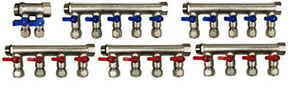 1" 12-Loop/Port Ball Valve Brass Pex Manifold for 1/2" Pex Tubing w/brackets