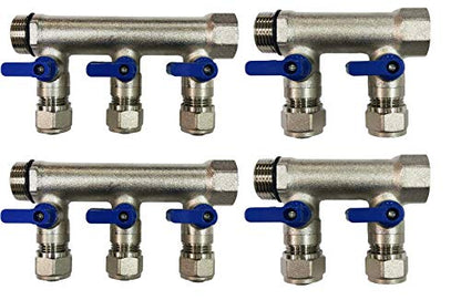 10 Loop Plumbing Manifold w/ 3/4" trunk & 1/2" pex ball valves, blue handle