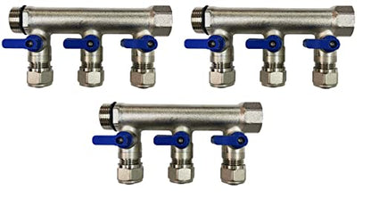 9 Loop Plumbing Manifold w/ 1" trunk & 1/2" pex ball valves, blue handle