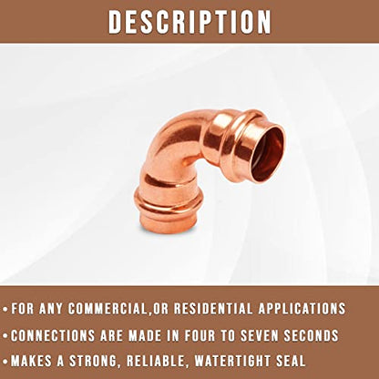 ProPress Fitting Plumbing Zero Lead Copper 90-Degree Elbow with 1-Inch P x P, 1 ", Pressure Copper Fittings with Propress Press Copper Pipe Connection for Residential, Commercial