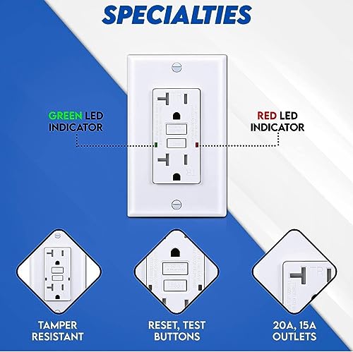 GFCI Outlet Receptacle White – 15 Amp/125 Volts Weather and Tamper Resistant GFCI Outlet Pack of 10 – Self Test Function with LED Indicator – UL/cUL Listed Wall Plate – Indoor or Outdoor Use
