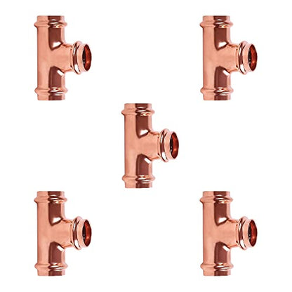 ProPress Fitting Copper Press Tee 1-Inch Fitting Pack 5, No Lead Pressure Press 3 Way Tee Fittings 1" Equal Tee ProPress Press Copper Fitting Connection, Residential, Commercial Plumbing Pack 5