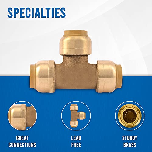 3/4-Inch Push Fit Plumbing Tee - Push-to-Connect Plumbing Fittings - Straight/Elbow/ee Plumbing Fitting with 3/4" Disconnect Clip - Push fit Fittings for Copper Copper, PEX, CPVC Pipe - Pack of 5