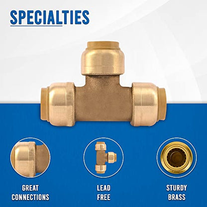 3/4 -Inch Push Fit Plumbing Tee - Push-to-Connect Plumbing Fittings - Straight/Elbow/Tee Plumbing Fitting with 3/4" Disconnect Clip - Push fit Fittings for Copper Copper, PEX, CPVC Pipe - Pack of 20