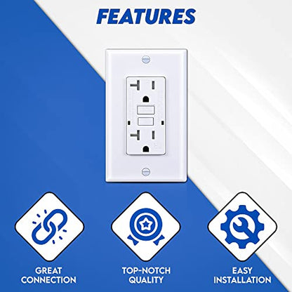 GFCI Outlet Receptacle White – 20 Amp/125 Volts Weather and Tamper Resistant GFCI Outlet Pack of 5 – Self Test Function with LED Indicator – UL/cUL Listed Wall Plate – Indoor or Outdoor Use