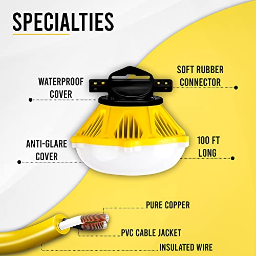 String Work Light Extension Cord - Portable Plastic Construction Light String - Contractor- Grade 12" LED Work Light String with Sockets for Indoor and Outdoor Use