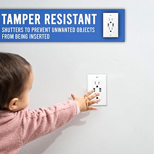 GFCI Outlet Receptacle White – 15 Amp/125 Volts Tamper Resistant GFCI Outlet Pack of 10 – Self Test Function with LED Indicator – UL/cUL Listed Wall Plate and Screws Included – Indoor or Outdoor Use