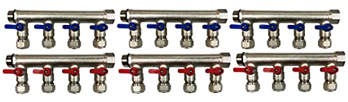 12 Loops Plumbing Manifolds w/ 1" trunk & 1/2" Pex Ball Valves, Red and Blue Handles