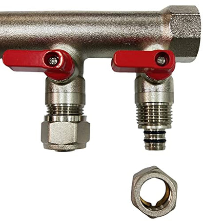 6 Loop Plumbing Manifold w/ 1" trunk & 1/2" pex ball valves, blue handle