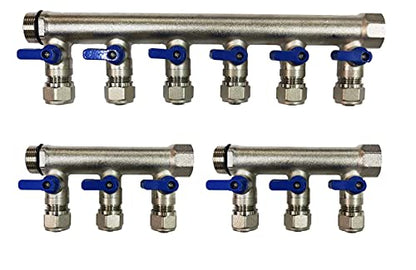 12 Loop Plumbing Manifold w/ 1" trunk & 1/2" pex ball valves, blue handle