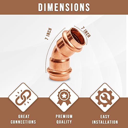 ProPress Fitting Plumbing Zero Lead Copper 45-Degree Elbow Pack 10!!!!, Pressure Copper Fittings with Propress Press Copper Pipe Connection for Residential, Commercial Pack 10!!!