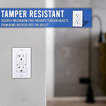 GFCI Outlet Receptacle White – 20 Amp/125 Volts Tamper Resistant GFCI Outlet Pack of 10 – Self Test Function with LED Indicator – UL/cUL Listed Wall Plate and Screws Included – Indoor or Outdoor Use