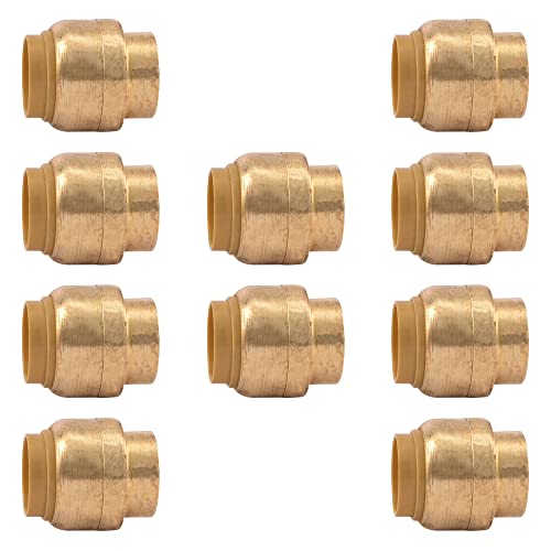 1/2-Inch Push Fit End Cap, Push-to-Connect Plumbing Fitting, Stop End Copper Fittings, Brass Plumbing Fittings, Push-fit Stop Ends For PEX, CPVC and PE-RT Pipes  - Pack of 10