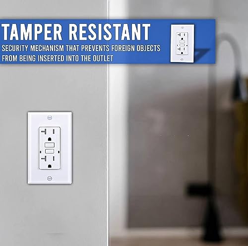 GFCI Outlet Receptacle White – 15 Amp/125 Volts Tamper Resistant GFCI Outlet Pack of 10 – Self Test Function with LED Indicator – UL/cUL Listed Wall Plate and Screws Included – Indoor or Outdoor Use