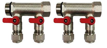 4 Loop Plumbing Manifold w/ 3/4" trunk & 1/2" pex ball valves, red handle