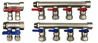 6 Loops Plumbing Manifolds w/ 1" trunk & 1/2" Pex Ball Valves