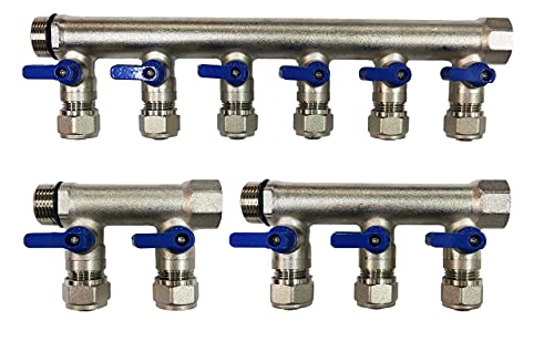 11 Loop Plumbing Manifold w/ 3/4" trunk & 1/2" pex ball valves, blue handle