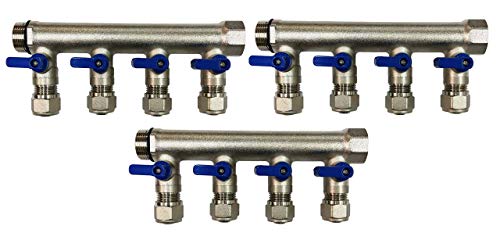 12 Loop Plumbing Manifold w/ 3/4" trunk & 1/2" pex ball valves, blue handle
