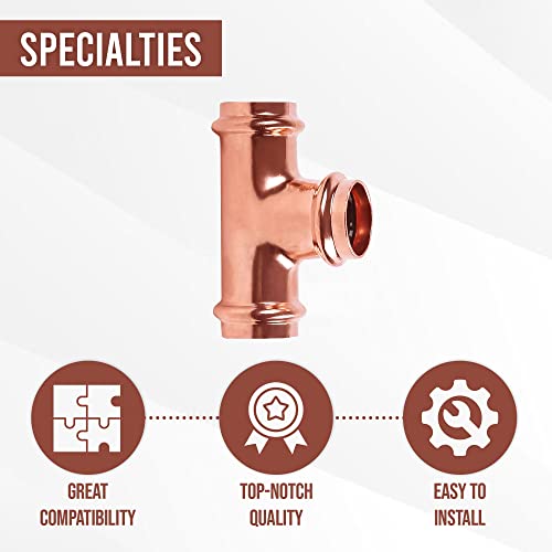 ProPress Fitting Copper Press Tee 3/4 Inch Fitting, No Lead Pressure Press 3 Way Tee Fittings, 3/4" Equal Tee ProPress Press Copper Fitting Connection, Residential, Commercial Plumbing
