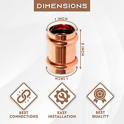 Copper Propress Fitting Zero Lead Copper Coupling with Stop 1" Press x Press, Straight Coupling 1"