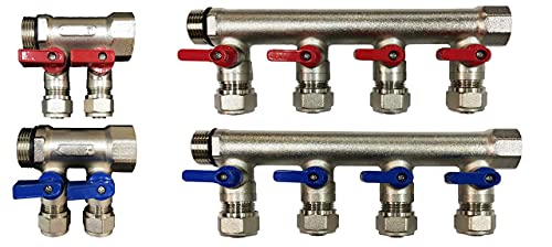 6 Loops Plumbing Manifolds (3/4" trunk) w/ 1/2" Pex Ball Valves