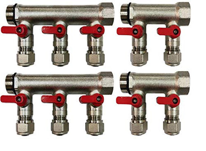 10 Loop Plumbing Manifold w/ 3/4" trunk & 1/2" pex ball valves, red handle