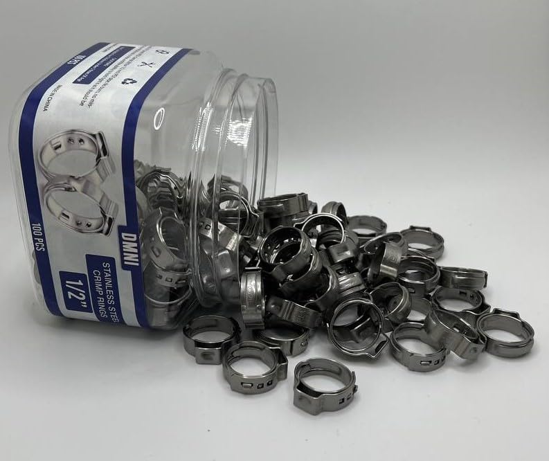 Stainless Steel Crimp Rings DMNI 1/2" Inch Cinch Clamp for PEX Tubing Pipe Fitting - 100 PCS
