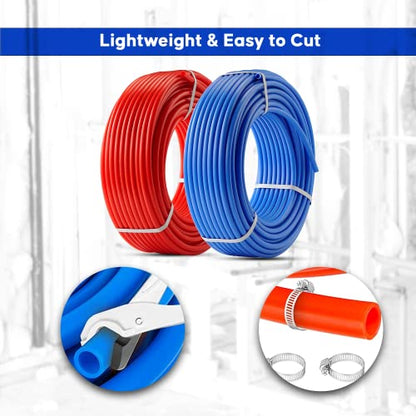 PEX Tubing -2 Rolls of PEX Tubing- 1/2 Inch X 50 ft Blue and Red PEX Pipe - Non-Barrier Radiant Heating PEX Plumbing - For Cold and Hot Water Tubing