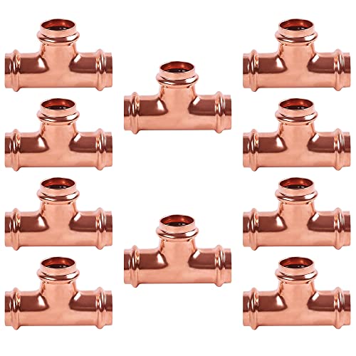 ProPress Fitting Copper Press Tee 1/2 Inch Fitting, No Lead Pressure Press 3 Way Tee Fittings 1/2" Equal Tee ProPress Press Copper Fitting Connection, Residential, Commercial Plumbing 0.5 Inch