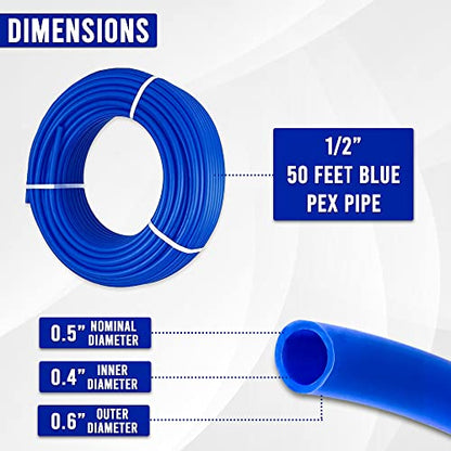 Premium PEX Water Pipe Tubing - 1/2" x 50 ft Blue PEX Tubing for Hassle-Free Plumbing - Durable, Versatile, and Easy to Install - Ultimate Plumbing Solution