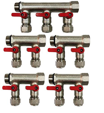 11 Loop Plumbing Manifold w/ 1" trunk & 1/2" pex ball valves, red handle