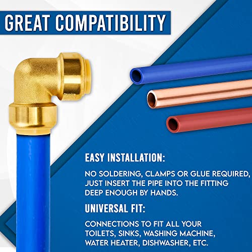 3/4” Push fit 90 Degree Elbow - Shark bites Plumbing Fittings 3/4” - PEX Fitting 3/4" 90 Degree Elbow - Push-to-Connect Plumbing Fitting - For PEX, Copper, CPVC - Pack of 10