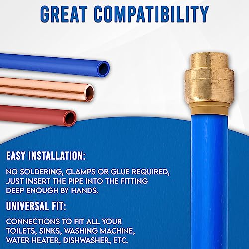 1/2-Inch Push Fit End Cap, Push-to-Connect Plumbing Fitting, Stop End Copper Fittings, Brass Plumbing Fittings, Push-fit Stop Ends For PEX, CPVC and PE-RT Pipes  - Pack of 5