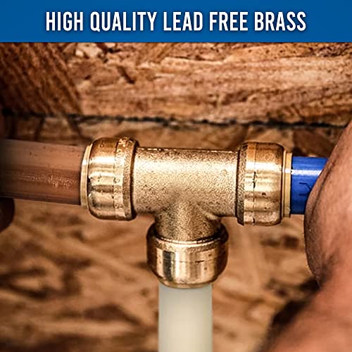 3/4-Inch Push Fit Plumbing Tee - Push-to-Connect Plumbing Fittings - Straight/Elbow/ee Plumbing Fitting with 3/4" Disconnect Clip - Push fit Fittings for Copper Copper, PEX, CPVC Pipe - Pack of 5