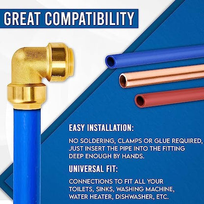 3/4” Push fit 90 Degree Elbow - Shark bites Plumbing Fittings 3/4” - PEX Fitting 3/4" 90 Degree Elbow - Push-to-Connect Plumbing Fitting - For PEX, Copper, CPVC - Pack of 5
