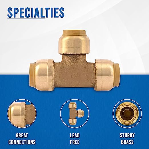 1/2-Inch Push Fit Plumbing Tee - Push-to-Connect Plumbing Fittings - Straight/Elbow/Tee Plumbing Fitting with 1/2" Disconnect Clip - Push fit Fittings for Copper Copper, PEX, CPVC Pipe - Pack of 10
